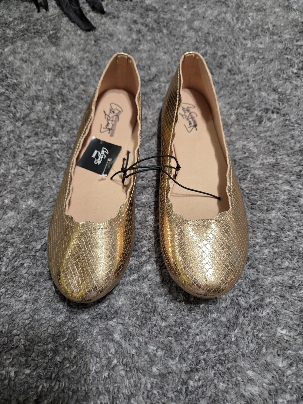 City Streets Gold Textured Snake-Print Ballet Flats Jrs